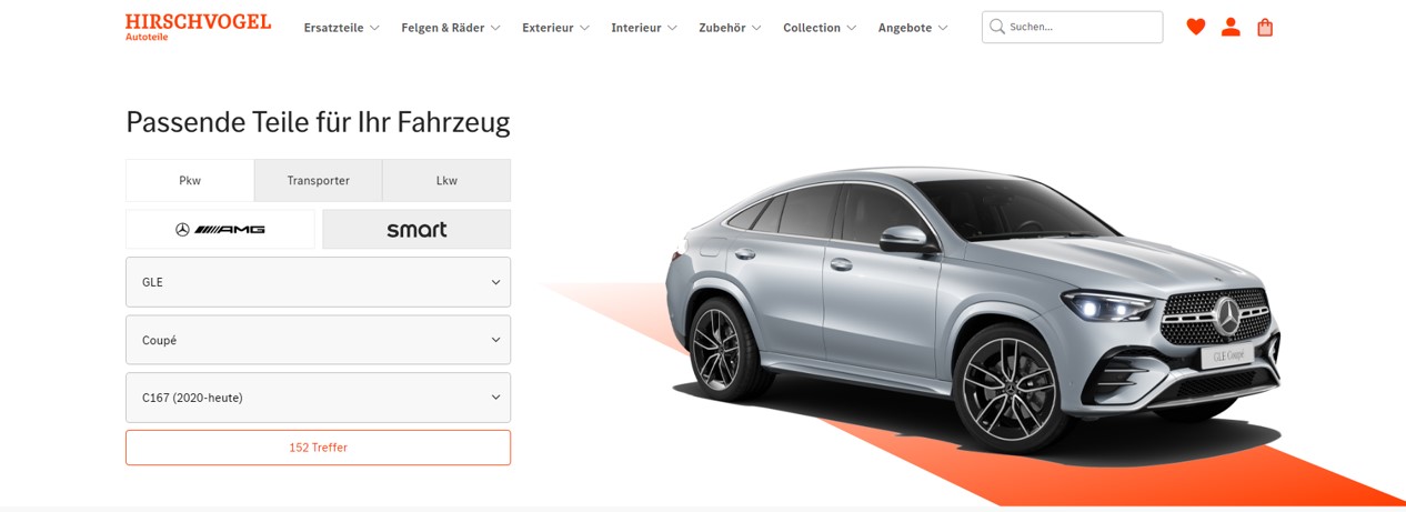 HIRSCHVOGEL Autoteile Fahrzeugauswahl für Suche nach Original-Teilen von Mercedes, AMG und smart